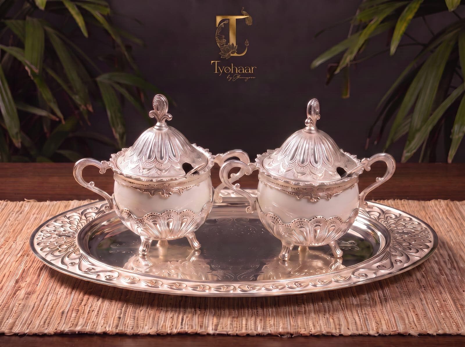 Dual Ceramic Dry Fruits Server with Tray