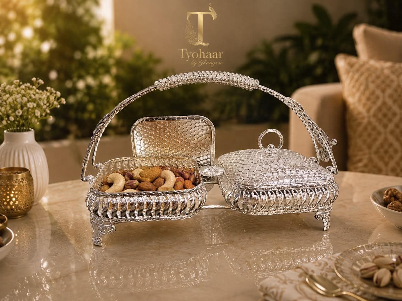 Twin Dry Fruit Server with Handle